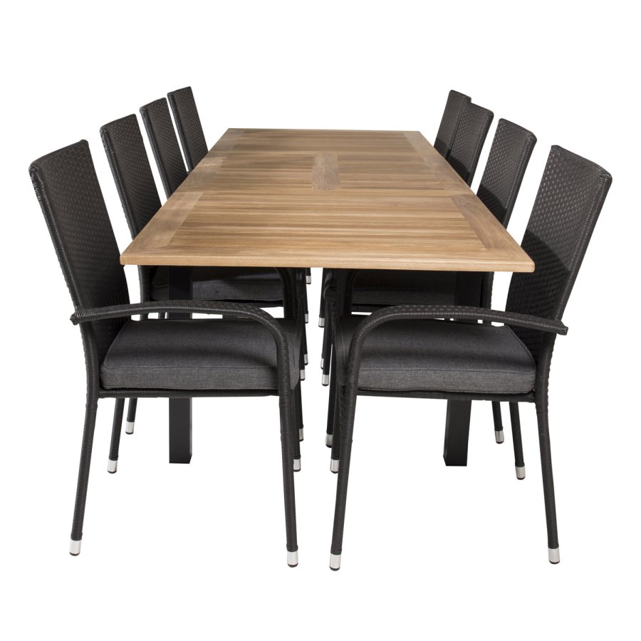 VENTURE DESIGN havest m. Panama bord m. udtrk og 8 Anna stole m. armln - teak/sort rattan/alu