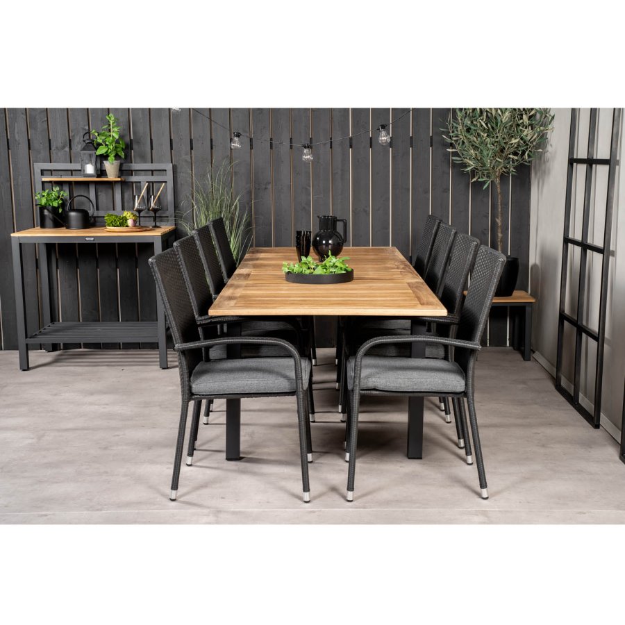 VENTURE DESIGN havest m. Panama bord m. udtrk og 8 Anna stole m. armln - teak/sort rattan/alu