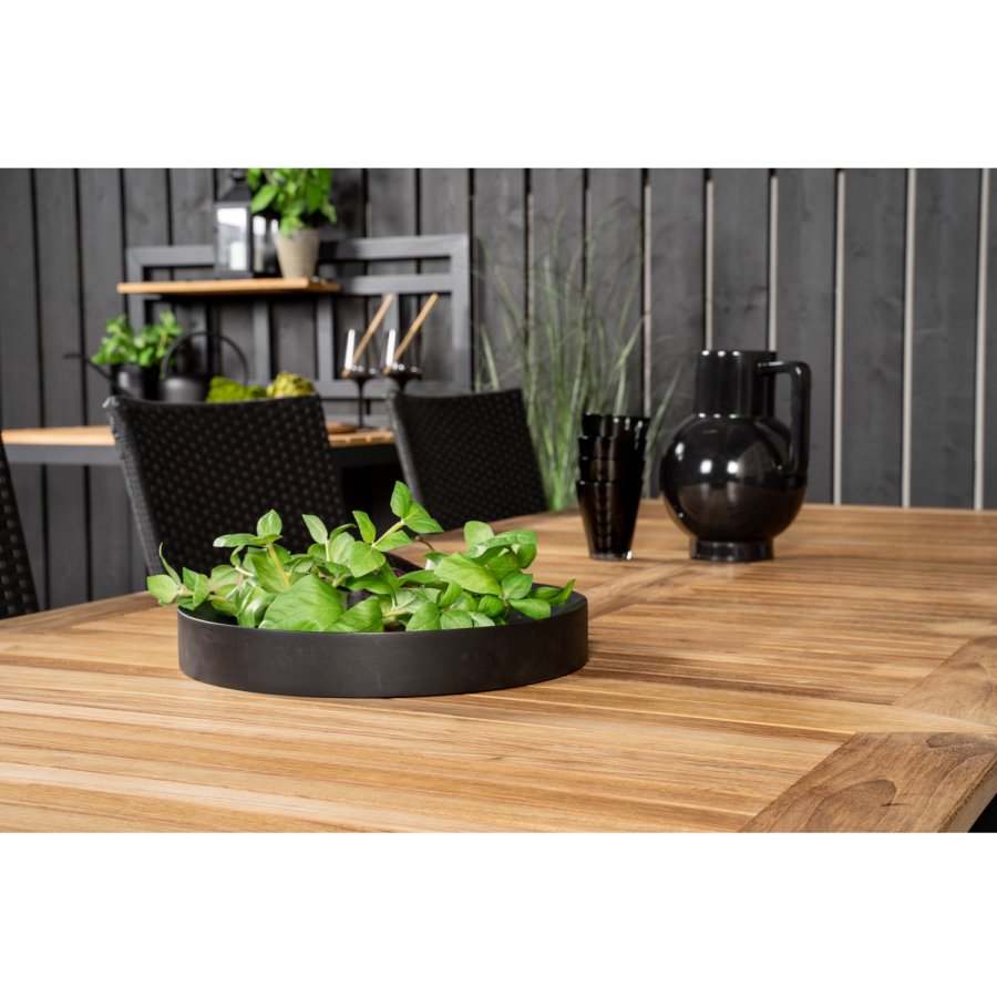 VENTURE DESIGN havest m. Panama bord m. udtrk og 8 Anna stole m. armln - teak/sort rattan/alu