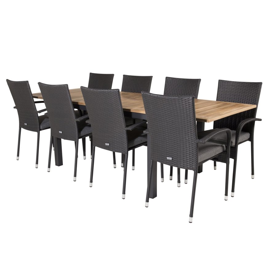 VENTURE DESIGN havest m. Panama bord m. udtrk og 8 Anna stole m. armln - teak/sort rattan/alu