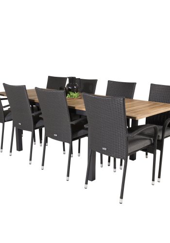 VENTURE DESIGN havest m. Panama bord m. udtrk og 8 Anna stole m. armln - teak/sort rattan/alu
