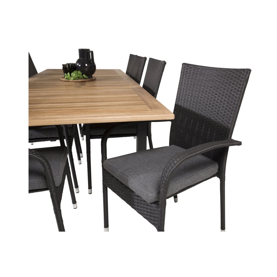 VENTURE DESIGN havest m. Panama bord m. udtrk og 8 Anna stole m. armln - teak/sort rattan/alu