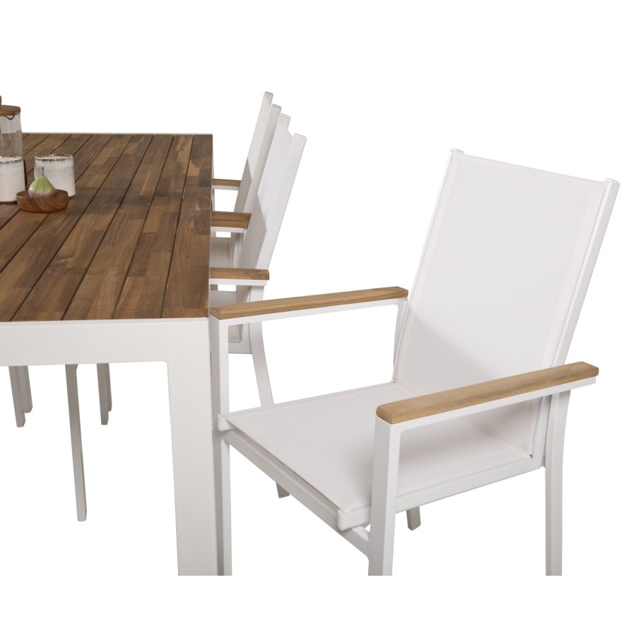 VENTURE DESIGN havest, m. Bois bord (200x100) og 6 Texas stole, m. armln - akacie/alu/textilene