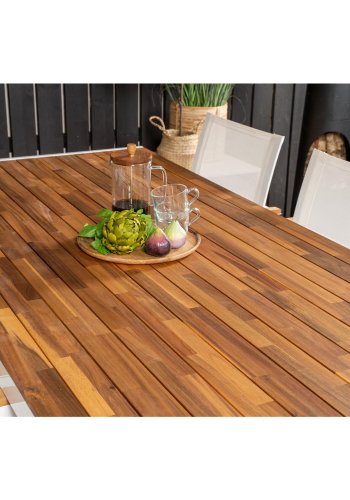 VENTURE DESIGN havest, m. Bois bord (200x100) og 6 Mexico stole, m. armln - akacie/alu/textilene