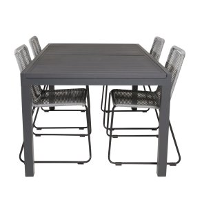 VENTURE DESIGN havest, m. Marbella bord, m. udtrk og 4 Lindos stole - reb/aluminium