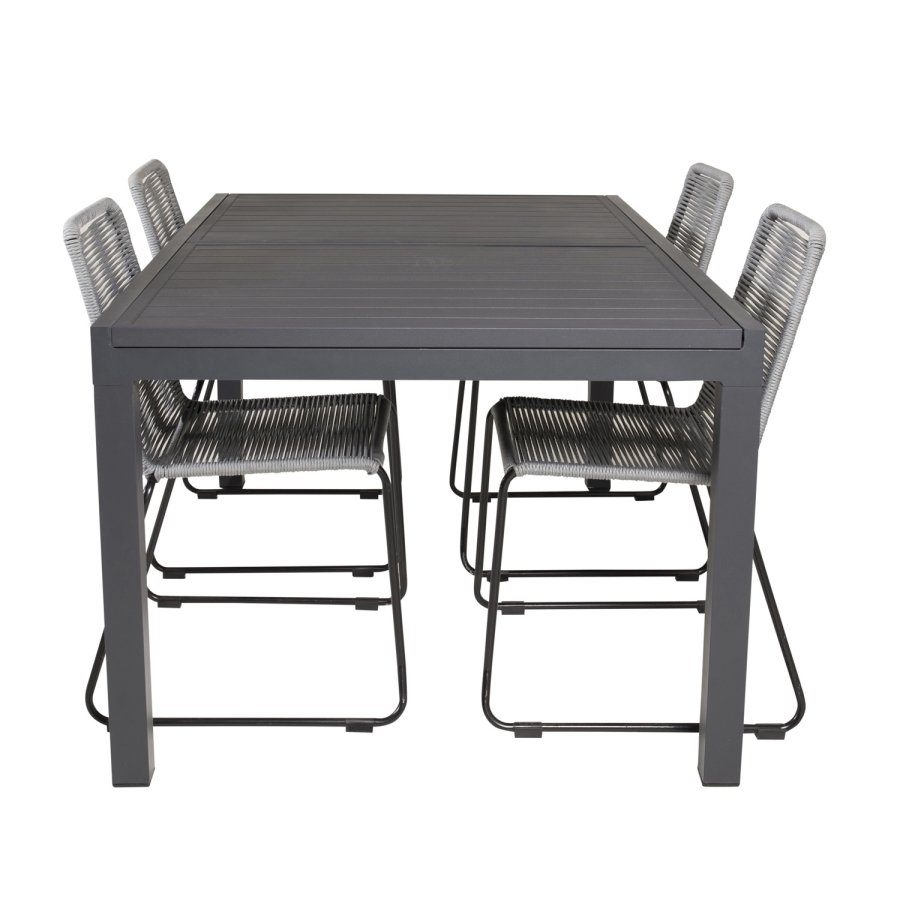 VENTURE DESIGN havest, m. Marbella bord, m. udtrk og 4 Lindos stole - reb/aluminium