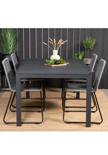 VENTURE DESIGN havest, m. Marbella bord, m. udtrk og 4 Lindos stole - reb/aluminium