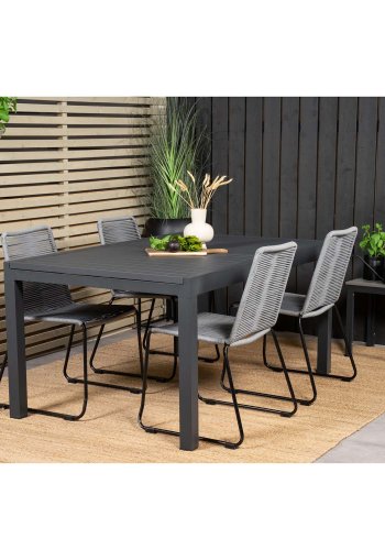 VENTURE DESIGN havest, m. Marbella bord, m. udtrk og 4 Lindos stole - reb/aluminium