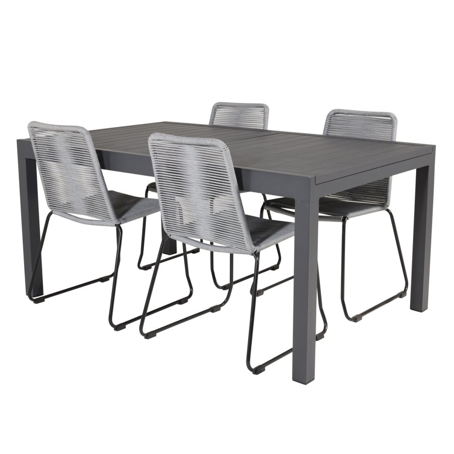 VENTURE DESIGN havest, m. Marbella bord, m. udtrk og 4 Lindos stole - reb/aluminium