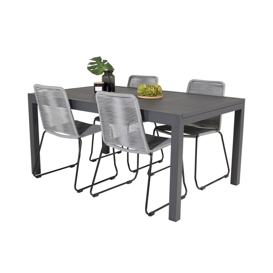 VENTURE DESIGN havest, m. Marbella bord, m. udtrk og 4 Lindos stole - reb/aluminium