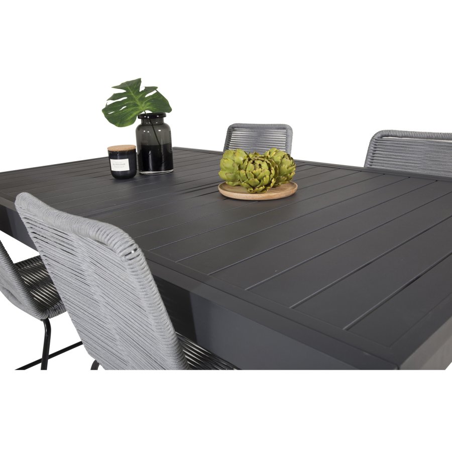 VENTURE DESIGN havest, m. Marbella bord, m. udtrk og 4 Lindos stole - reb/aluminium