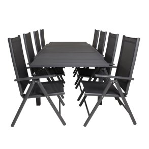 VENTURE DESIGN havest m. Marbella bord m. udtrk og 8 Break stole m. recliner - sort alu/textilene