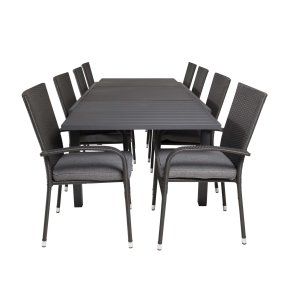 VENTURE DESIGN havest m Marbella bord m. udtrk og 8 Anna stole m. armln + hynde - sort rattan/alu