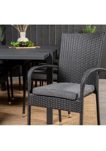 VENTURE DESIGN havest m Marbella bord m. udtrk og 8 Anna stole m. armln + hynde - sort rattan/alu
