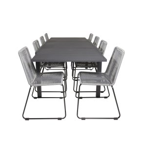 VENTURE DESIGN havest m. Marbella bord m. udtrk og 8 Lindos stole - grt reb/sort alu