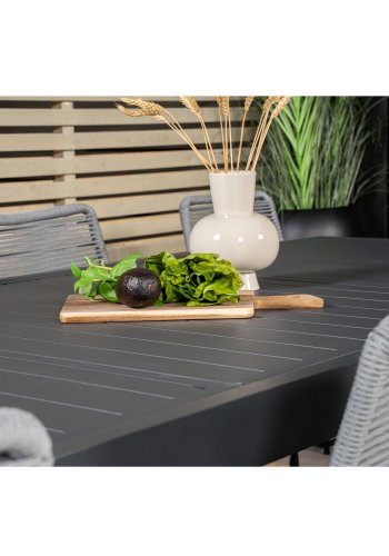 VENTURE DESIGN havest m. Marbella bord m. udtrk og 8 Lindos stole - grt reb/sort alu