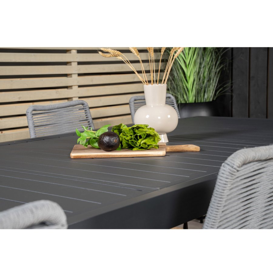 VENTURE DESIGN havest m. Marbella bord m. udtrk og 8 Lindos stole - grt reb/sort alu