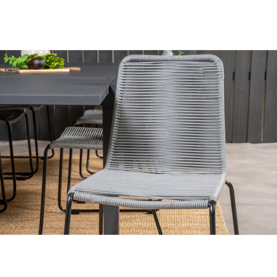 VENTURE DESIGN havest m. Marbella bord m. udtrk og 8 Lindos stole - grt reb/sort alu