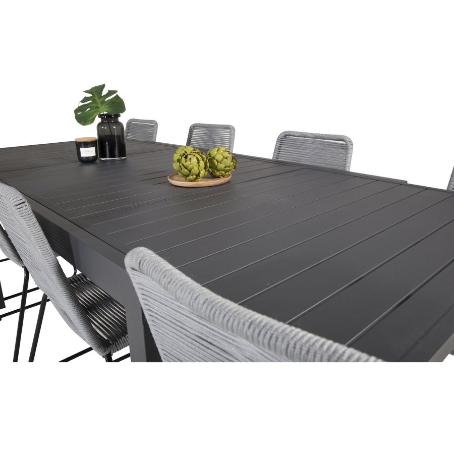 VENTURE DESIGN havest m. Marbella bord m. udtrk og 8 Lindos stole - grt reb/sort alu