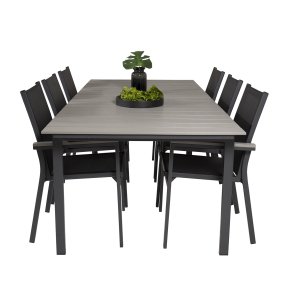 VENTURE DESIGN havest, m. Levels bord, m. udtrk og 6 Parma stole, m. armln - aintwood/alu