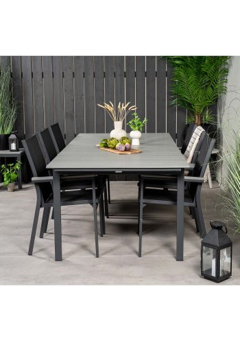 VENTURE DESIGN havest, m. Levels bord, m. udtrk og 6 Parma stole, m. armln - aintwood/alu