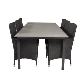 VENTURE DESIGN havest, m. Levels bord, m. udtrk og 6 Malin stole, m. armln - aintwood/alu