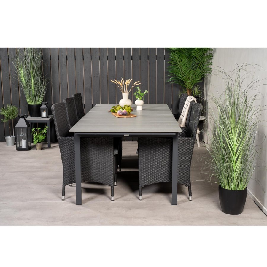 VENTURE DESIGN havest, m. Levels bord, m. udtrk og 6 Malin stole, m. armln - aintwood/alu