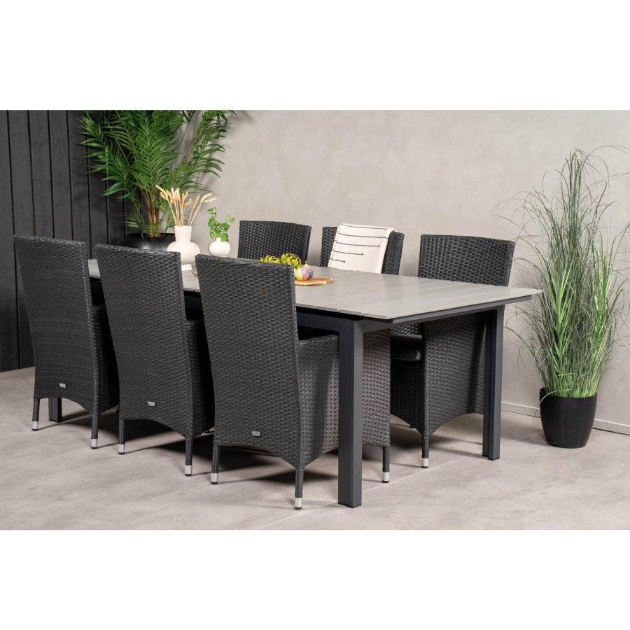 VENTURE DESIGN havest, m. Levels bord, m. udtrk og 6 Malin stole, m. armln - aintwood/alu