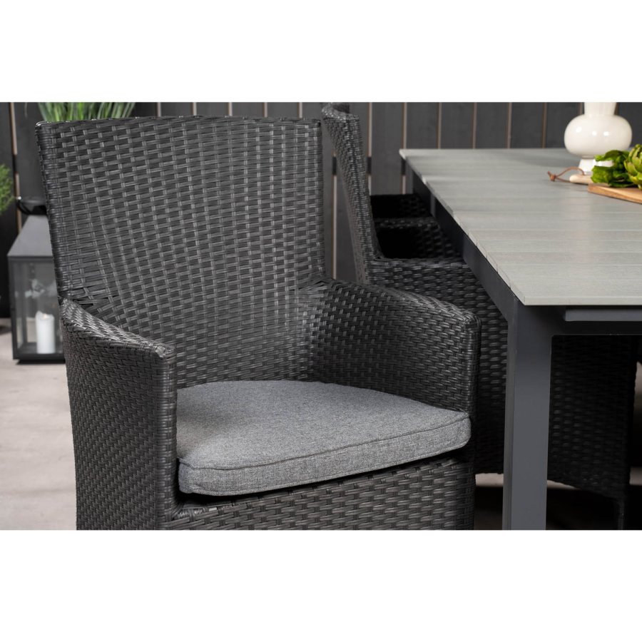 VENTURE DESIGN havest, m. Levels bord, m. udtrk og 6 Malin stole, m. armln - aintwood/alu