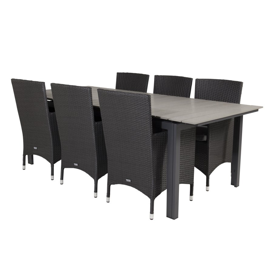 VENTURE DESIGN havest, m. Levels bord, m. udtrk og 6 Malin stole, m. armln - aintwood/alu