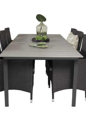 VENTURE DESIGN havest, m. Levels bord, m. udtrk og 6 Malin stole, m. armln - aintwood/alu