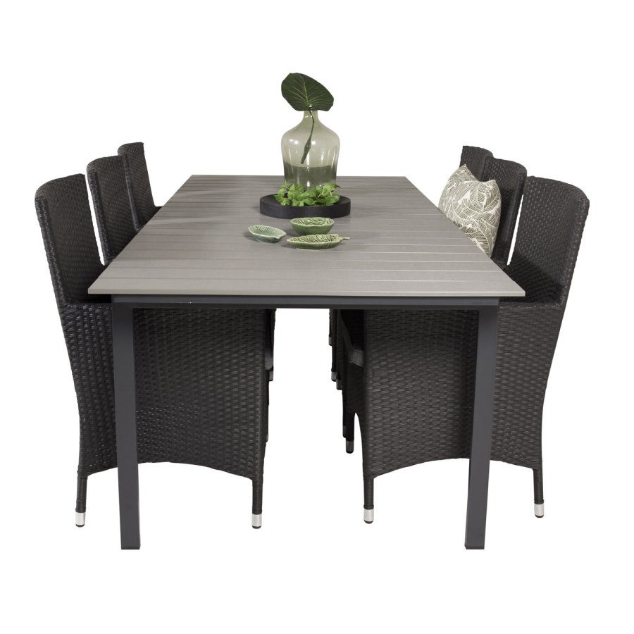 VENTURE DESIGN havest, m. Levels bord, m. udtrk og 6 Malin stole, m. armln - aintwood/alu