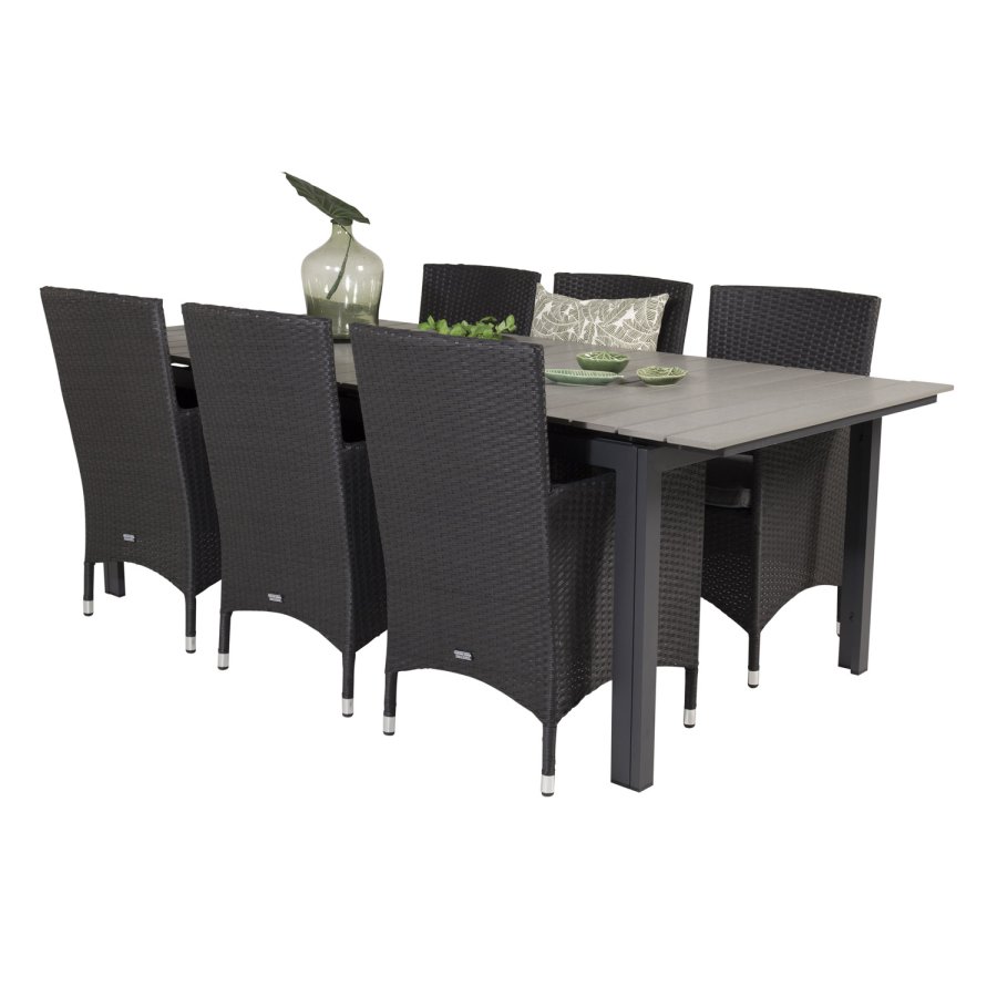 VENTURE DESIGN havest, m. Levels bord, m. udtrk og 6 Malin stole, m. armln - aintwood/alu