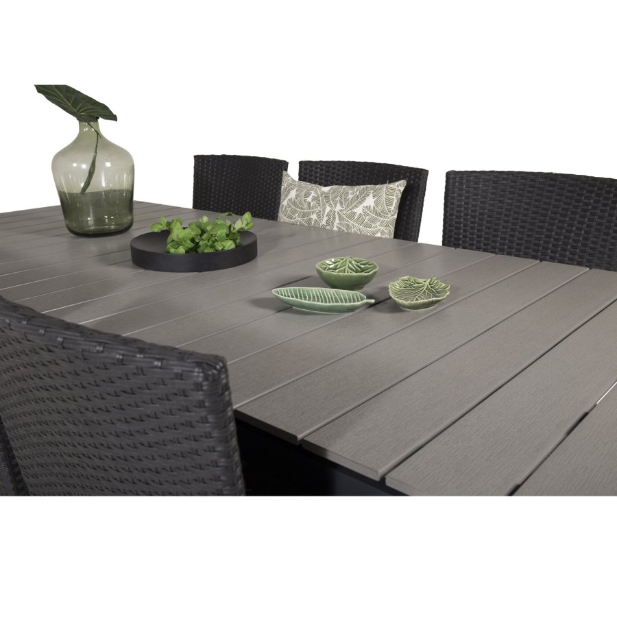 VENTURE DESIGN havest, m. Levels bord, m. udtrk og 6 Malin stole, m. armln - aintwood/alu