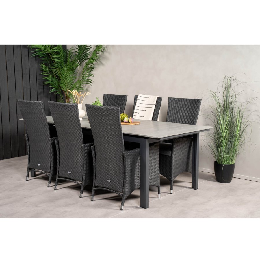 VENTURE DESIGN havest, m. Levels bord, m. udtrk og 6 Padova recliner stole - aintwood/alu