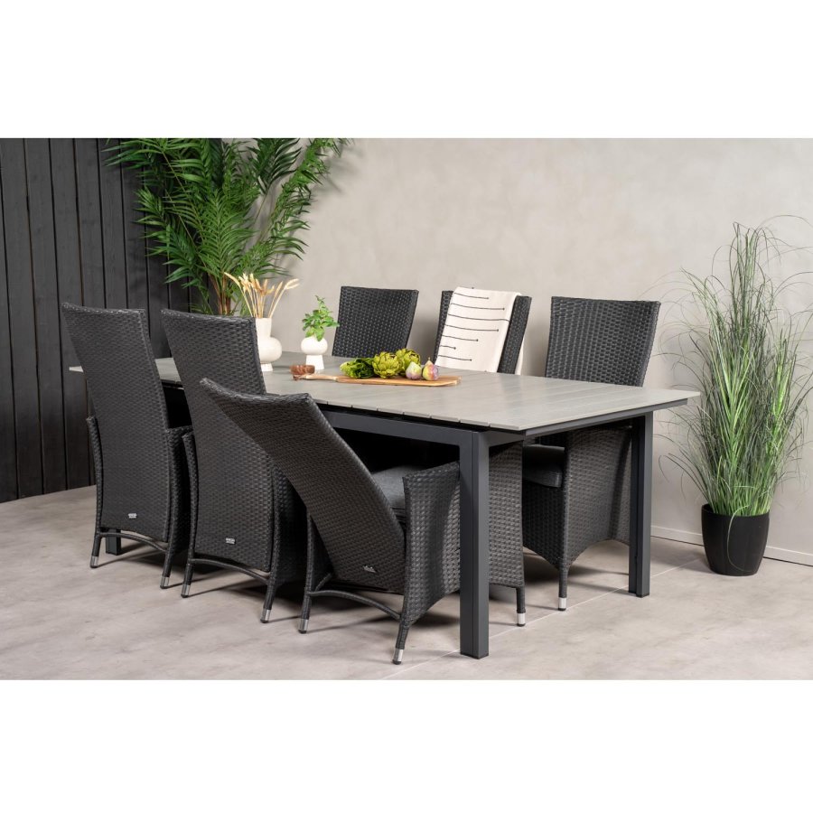 VENTURE DESIGN havest, m. Levels bord, m. udtrk og 6 Padova recliner stole - aintwood/alu