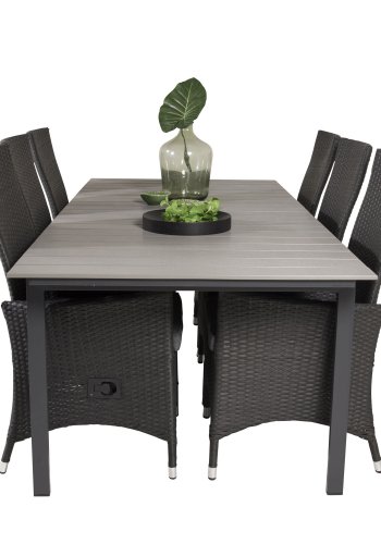 VENTURE DESIGN havest, m. Levels bord, m. udtrk og 6 Padova recliner stole - aintwood/alu