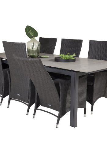 VENTURE DESIGN havest, m. Levels bord, m. udtrk og 6 Padova recliner stole - aintwood/alu