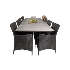 VENTURE DESIGN havest m Levels bord m udtrk og 10 Knick stole m. armln - gr aintwood/sort rattan