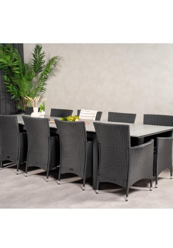 VENTURE DESIGN havest m Levels bord m udtrk og 10 Knick stole m. armln - gr aintwood/sort rattan