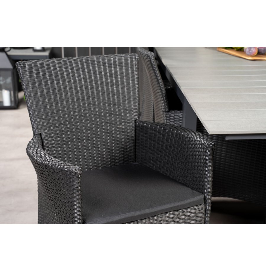 VENTURE DESIGN havest m Levels bord m udtrk og 10 Knick stole m. armln - gr aintwood/sort rattan