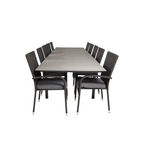 VENTURE DESIGN havest m Levels bord m. udtrk og 10 Anna stole m. armln - gr aintwood/sort rattan