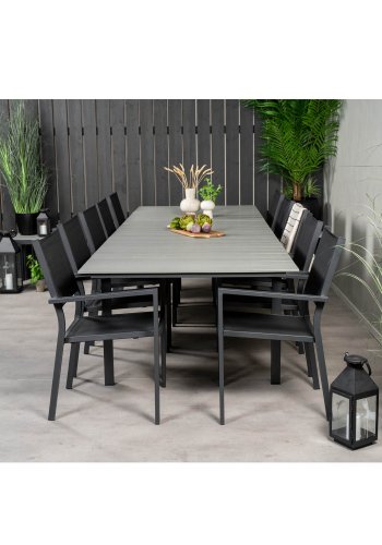 VENTURE DESIGN havest m. Levels bord m. udtrk og 10 Copacabana stole m. armln - gr aintwood/sort