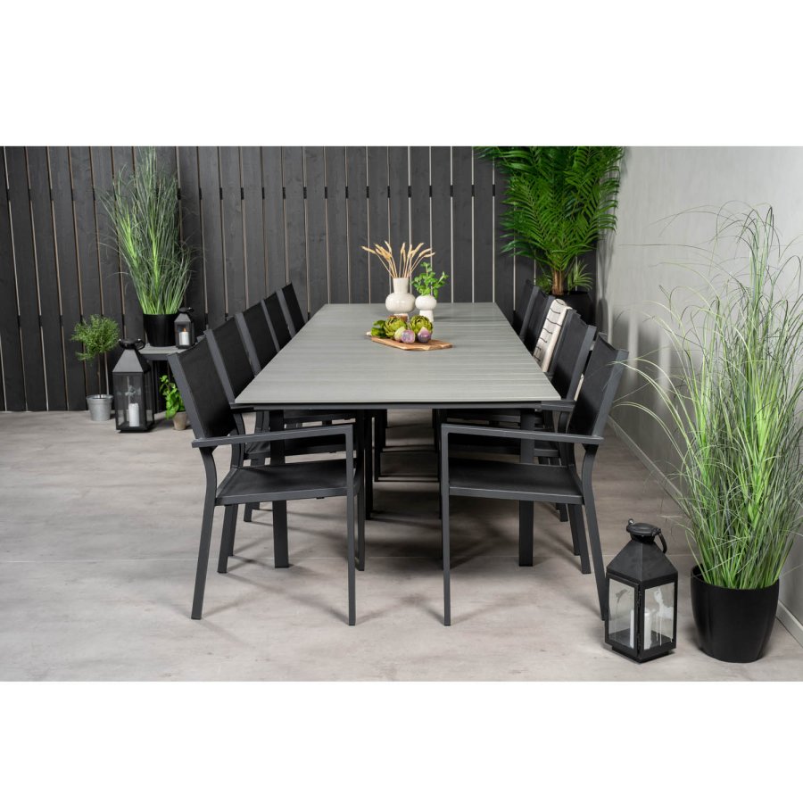 VENTURE DESIGN havest m. Levels bord m. udtrk og 10 Copacabana stole m. armln - gr aintwood/sort