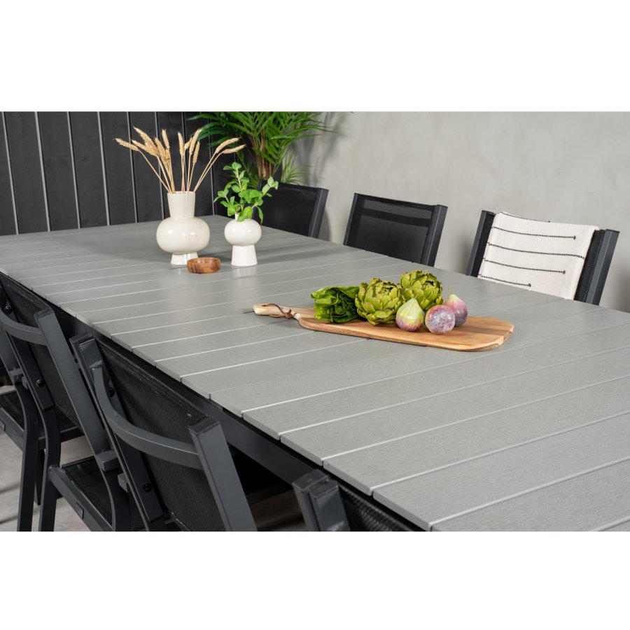 VENTURE DESIGN havest m. Levels bord m. udtrk og 10 Copacabana stole m. armln - gr aintwood/sort