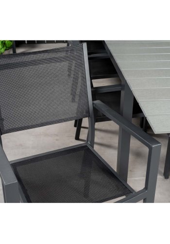 VENTURE DESIGN havest m. Levels bord m. udtrk og 10 Copacabana stole m. armln - gr aintwood/sort