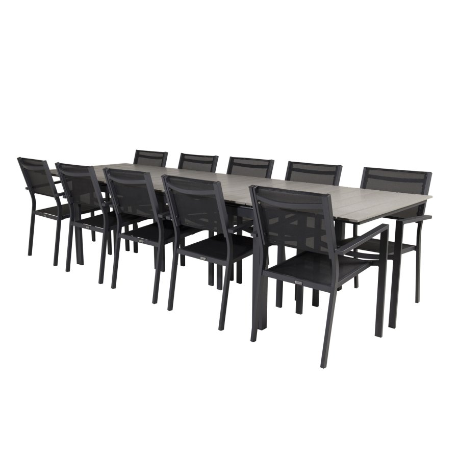 VENTURE DESIGN havest m. Levels bord m. udtrk og 10 Copacabana stole m. armln - gr aintwood/sort