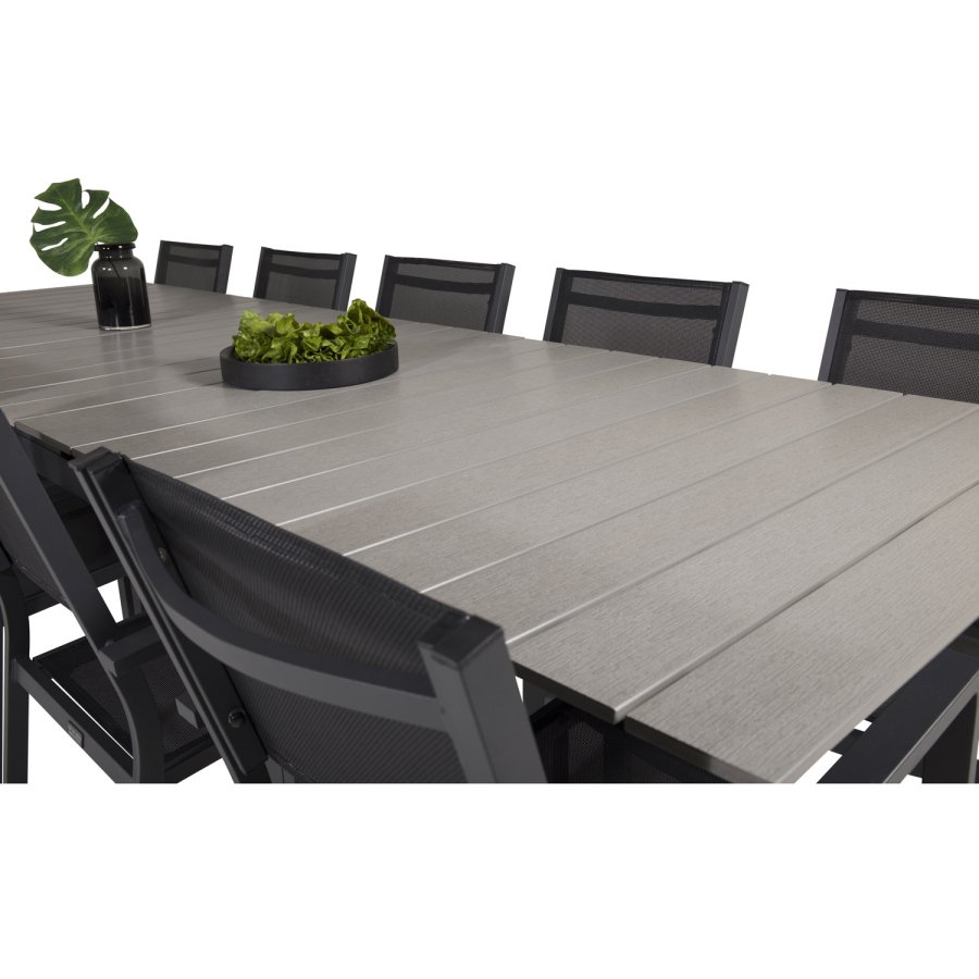 VENTURE DESIGN havest m. Levels bord m. udtrk og 10 Copacabana stole m. armln - gr aintwood/sort