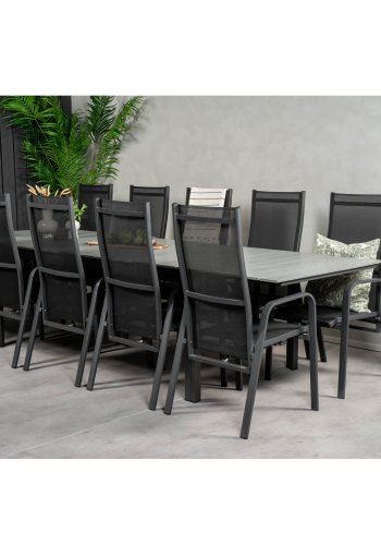 VENTURE DESIGN havest m Levels bord m udtrk og 10 Copacabana stole m. recliner - gr aintwood/sort