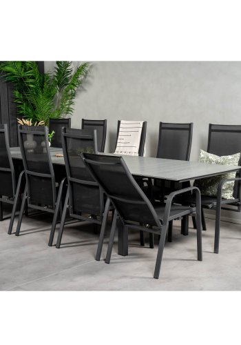 VENTURE DESIGN havest m Levels bord m udtrk og 10 Copacabana stole m. recliner - gr aintwood/sort